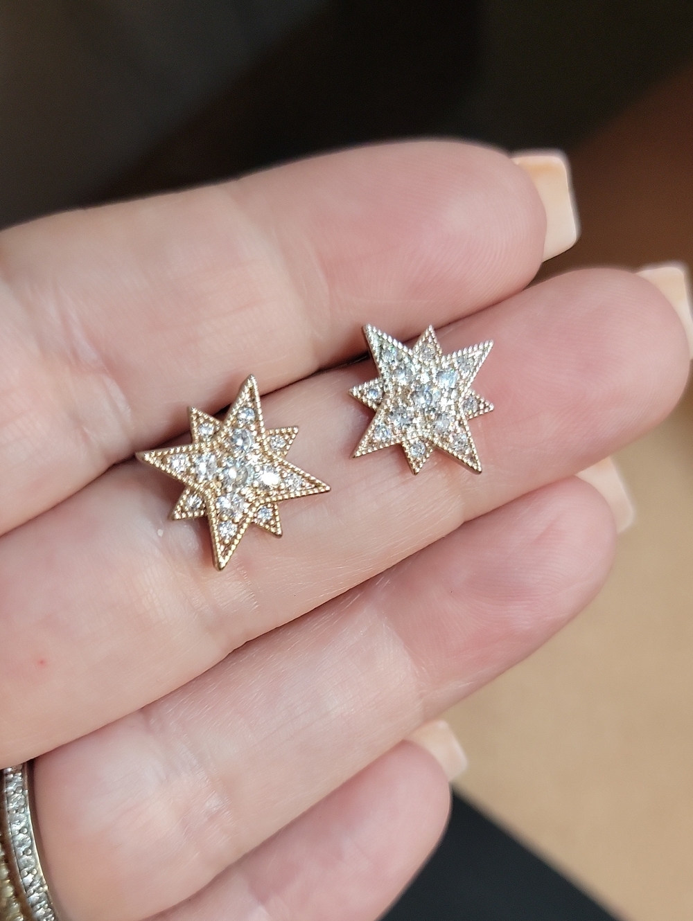Rose Gold Starburst Stud Earrings with Crystal Accents - Women Jewelry - Picture 1 of 6
